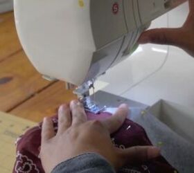 2 easy diy sweatshirt refashions making bandana flannel sleeves, Sewing the bandana sleeves