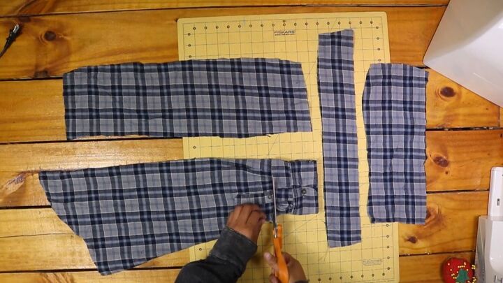 2 easy diy sweatshirt refashions making bandana flannel sleeves, Cutting off the cuff of the shirt
