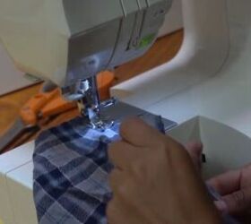 2 easy diy sweatshirt refashions making bandana flannel sleeves, Sewing the flannel sleeves