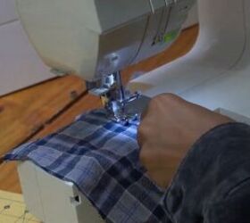 2 easy diy sweatshirt refashions making bandana flannel sleeves, Hemming the fabric pieces
