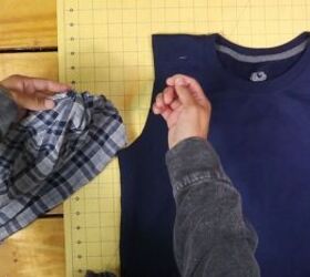 2 easy diy sweatshirt refashions making bandana flannel sleeves, Gathering the fabric at the armhole