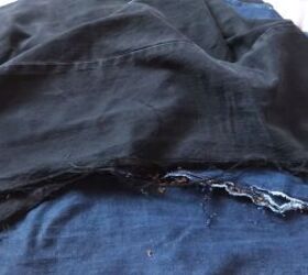 how to wear your boyfriend s clothes 4 men s items made new again, Sewing the denim panels together