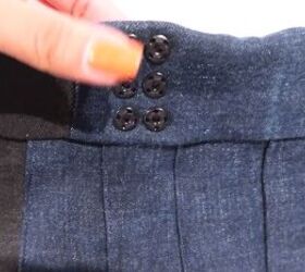 how to wear your boyfriend s clothes 4 men s items made new again, Button clasps on the DIY pleated jean skirt
