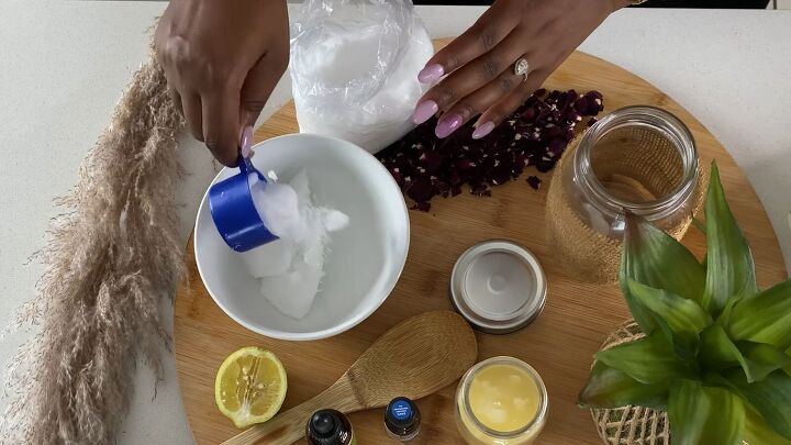 how to make a rejuvenating coconut oil epsom salt body scrub, Making a DIY body scrub with Epsom salts