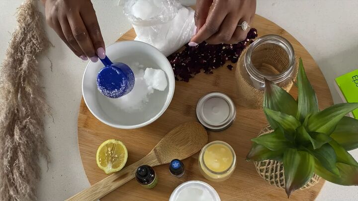 how to make a rejuvenating coconut oil epsom salt body scrub, Homemade body scrub with Epsom salts
