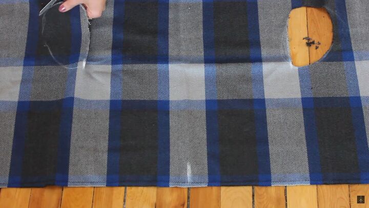 how to make a cute long vest out of an old blanket in 4 easy steps, Using one armhole to trace the other