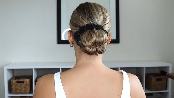 how to create a cute low bun updo in minutes easy tiktok hack, Low bun updo from the back