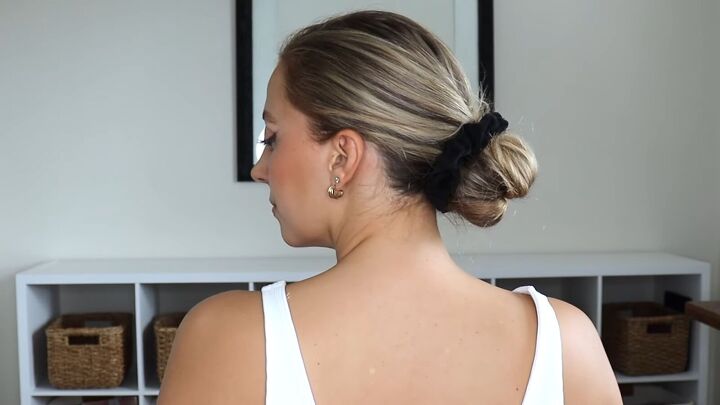 how to create a cute low bun updo in minutes easy tiktok hack, Low bun updo from the side