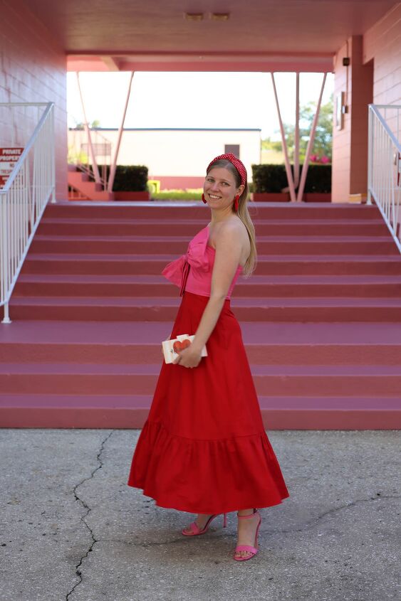 color block pink and red dress Never Fully Dressed color block maxi dress in red and pink