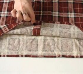 how to make a cozy flannel shirt dress out of 2 old shirts, Sewing the bottom of the flannel shirt