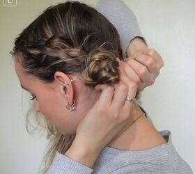 5 cute hairstyles for dirty hair that are super easy to do, Twisting the braid into a bun at the back