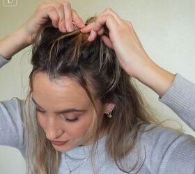 5 cute hairstyles for dirty hair that are super easy to do, Tying hair into a half ponytail