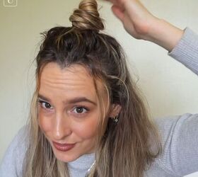 5 cute hairstyles for dirty hair that are super easy to do, Wrapping the half ponytail into a bun