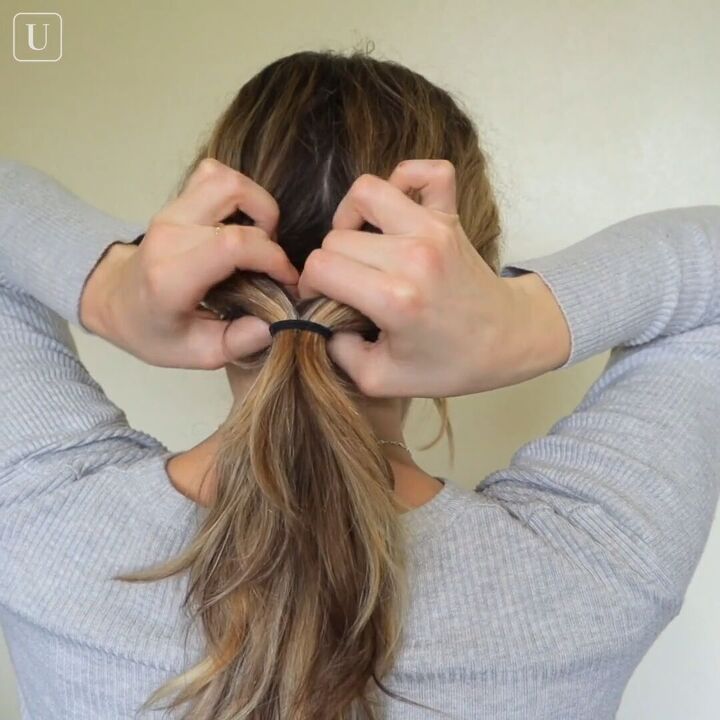 5 cute hairstyles for dirty hair that are super easy to do, Creating an opening above the hair tie