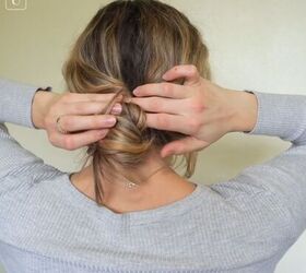 5 cute hairstyles for dirty hair that are super easy to do, Wrapping hair into a low messy bun