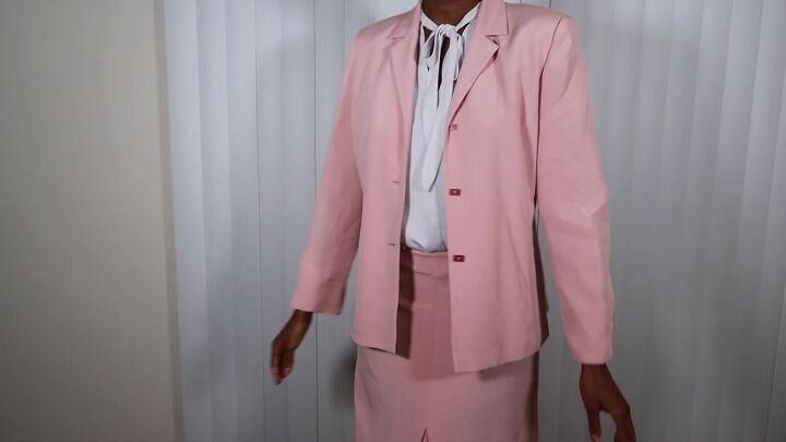 women s suit diy how to turn dated office wear into a trendy outfit, Pink women s suit before the DIY