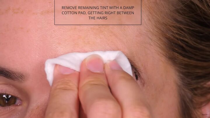 how to easily do an at home brow tint in 6 simple steps, Removing the brow tint with a cotton pad