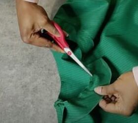 how to sew a cute diy ruffle dress with puff sleeves a tiered skirt, Hemming the bottom of the dress