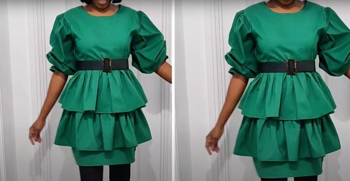 how to sew a cute diy ruffle dress with puff sleeves a tiered skirt, DIY ruffle dress with puff sleeves