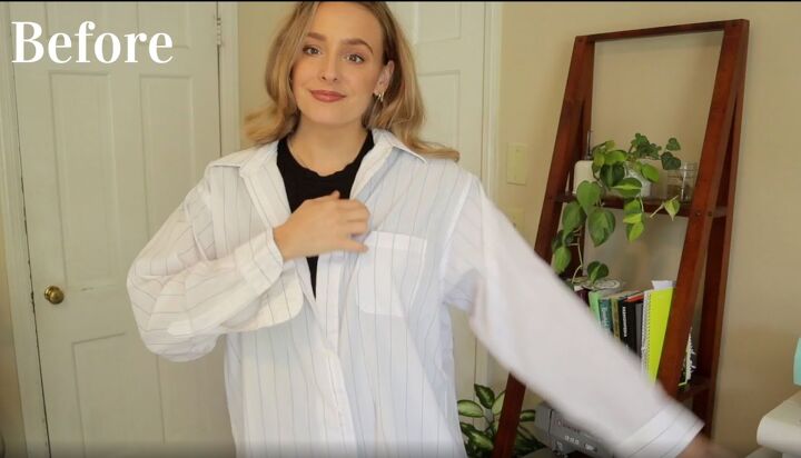 how to make a wrap top out of a shirt in 7 quick easy steps, The men s button down shirt before the DIY