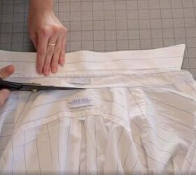 how to make a wrap top out of a shirt in 7 quick easy steps, Cutting off the collar of the shirt