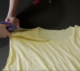 how to make a fun diy t shirt dress out of 4 thrifted men s t shirts, Cutting the t shirt shoulder seams