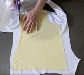 how to make a fun diy t shirt dress out of 4 thrifted men s t shirts, Tracing the pattern of the yellow bodice