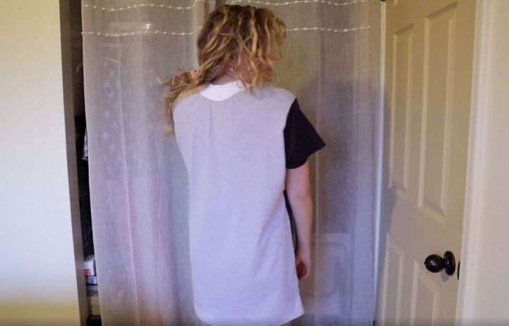 how to make a fun diy t shirt dress out of 4 thrifted men s t shirts, Back of the DIY t shirt dress