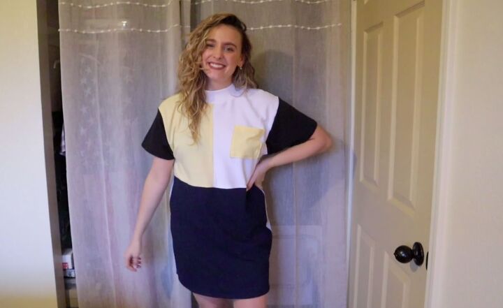 how to make a fun diy t shirt dress out of 4 thrifted men s t shirts, DIY t shirt dress