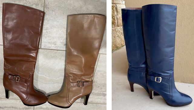 yeni bir görünüm için mahvolmuş botları sprey boyayla boyamak