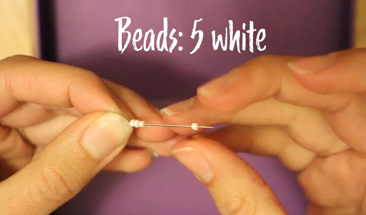 how to make a pretty diy valentines bracelet with beaded hearts, Threading beads into the needle