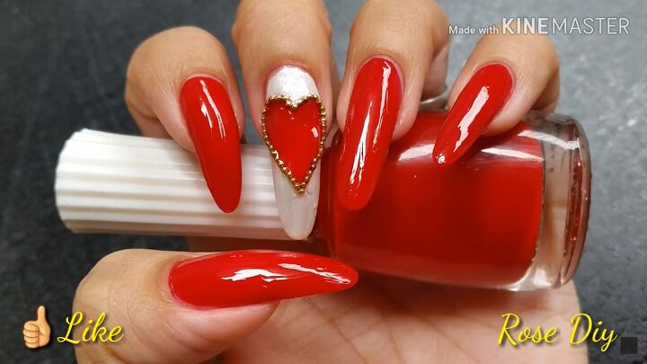 need valentine s nail art ideas try this red queen of hearts look, Red and white Valentine s nail ideas
