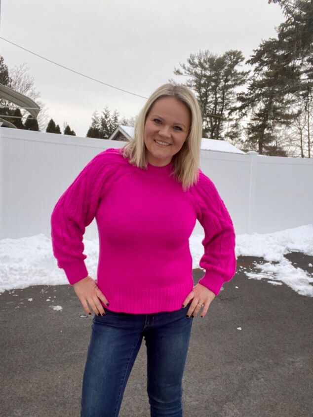 a pop of color with a bright pink sweater for the winter months, Target pink sweater