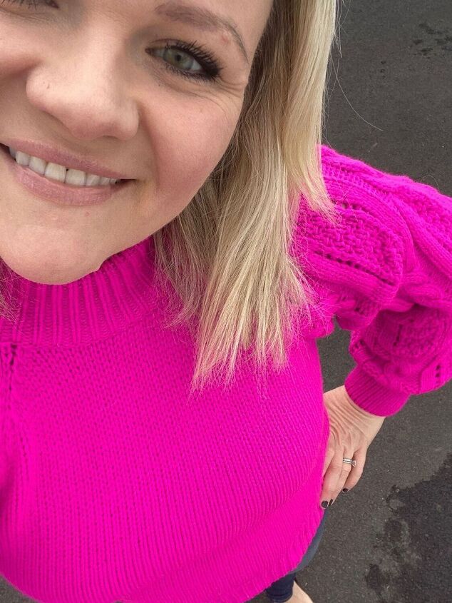 a pop of color with a bright pink sweater for the winter months, Target pink sweater