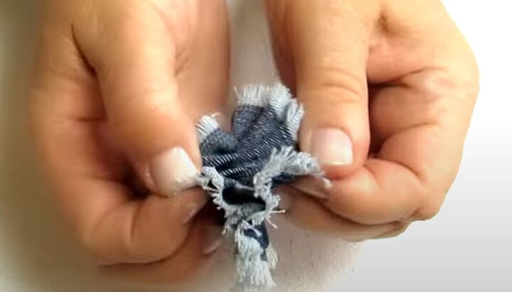 how to make cute diy denim bracelets cuffs out of old jeans, DIY flower from old jeans