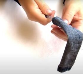 how to make cute diy denim bracelets cuffs out of old jeans, Turning the denim fabric right side out