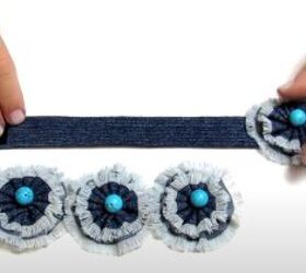 how to make cute diy denim bracelets cuffs out of old jeans, DIY denim cuff bracelet with flowers