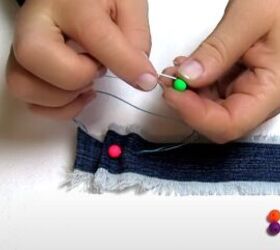how to make cute diy denim bracelets cuffs out of old jeans, How to make a denim wrap bracelet with beads