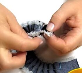 how to make cute diy denim bracelets cuffs out of old jeans, Attaching Velcro to the ends of the bracelet