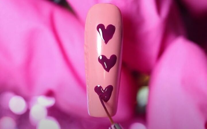 how to do adorable red purple and pink valentine s day nails, Cute pink and purple Valentine s Day nails