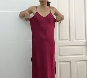 how to make a diy sexy dress that s perfect for a valentine s date, Trying on the dress before the DIY