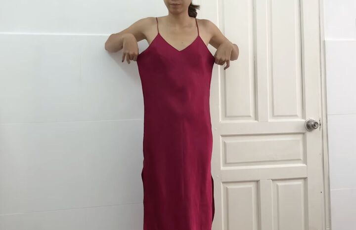 how to make a diy sexy dress that s perfect for a valentine s date, Trying on the dress before the DIY