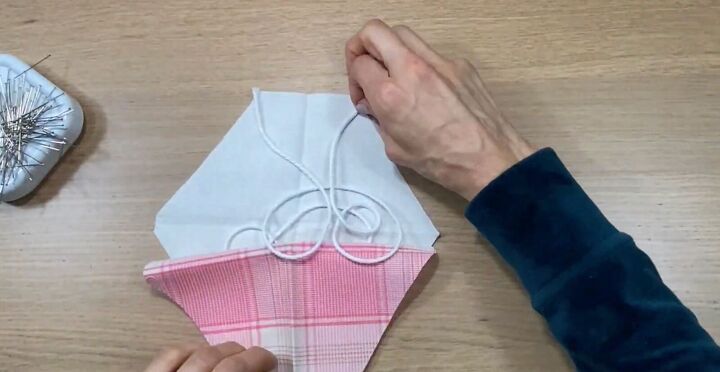 love in the time of corona how to sew matching valentine s face masks, Sandwiching the straps between the fabric