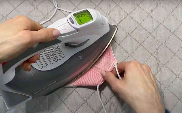 love in the time of corona how to sew matching valentine s face masks, Pressing the mask with an iron