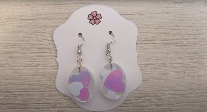 how to make cute diy valentine earrings with resin heart confetti, DIY Valentine earrings
