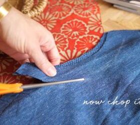 how to make a bell sleeve top from scratch in 6 simple steps, Cutting out the new neckline