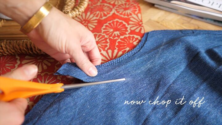 how to make a bell sleeve top from scratch in 6 simple steps, Cutting out the new neckline