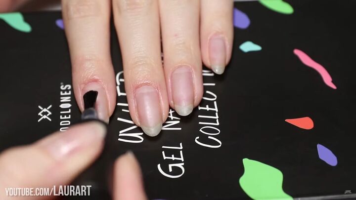how to create shimmery black valentine s nail designs with gel polish, Applying base coat to nails