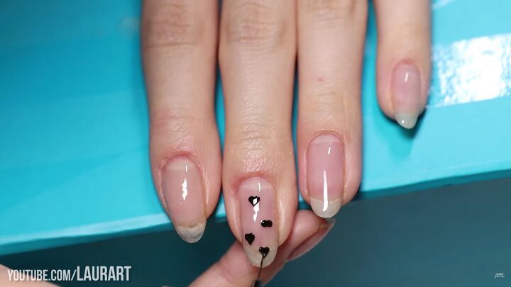 how to create shimmery black valentine s nail designs with gel polish, How to draw tiny hearts on nails
