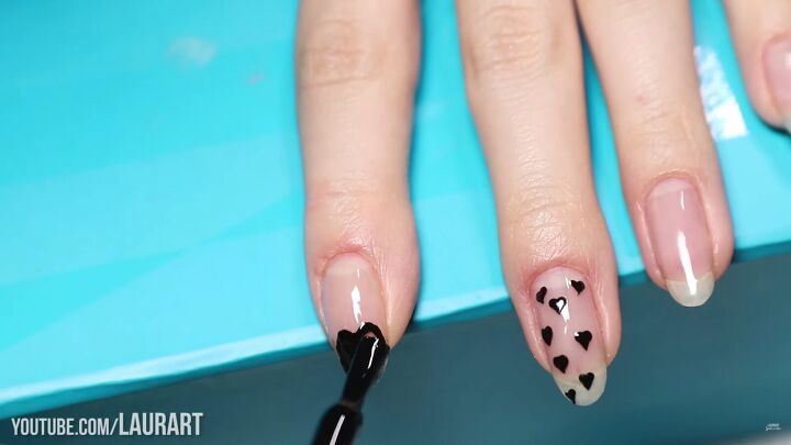 how to create shimmery black valentine s nail designs with gel polish, Filling in the rest of the black heart